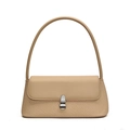 Borsa a tracolla chic in tessuto kaki con patta in pelle e fibbia argentata da donna - Cachi