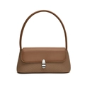 Borsa a tracolla marrone in pelle e tessuto con fibbia argento e base a trama intrecciata - Marrone Scuro