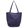 Deep blue denim tote bag with contrast white stitching and long shoulder straps - Denim Blue