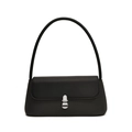 Sac sous le bras noir minimaliste avec texture tissée et fermoir en métal argenté - Noir
