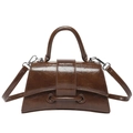 Deep brown glossy leather crossbody bag with oily texture and adjustable shoulder strap - Brown