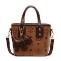 Sac seau marron gaufré avec pendentif chiot et bandoulière réglable en cuir synthétique - Marron Avec Pendentif Chiot