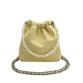 Borsa a secchiello plissettata crema con manico di perle e tracolla a catena - Giallo