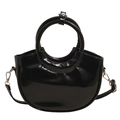 Bolso de mano de charol negro brillante con forma de media luna y detalles plateados - Negro