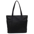 Bolso tote negro minimalista con correas de hombro dobles y prácticos bolsillos laterales - Negro