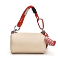 Bolso cilíndrico blanco crema con asa de cuerda trenzada roja y colgante de corazón - Blanco