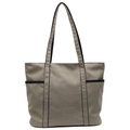 Bolso tote grande minimalista en caqui y gris oscuro con correas negras y bolsillos - Verde