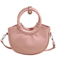 Pink minimalist PU leather bucket bag with silver round handle and crossbody strap - Pink