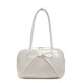Minimalist white faux leather Boston bag with bow decoration and long shoulder straps - Off White