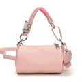 Bolso cilíndrico rosa con asa de cuerda anudada y colgante de corazón en cuero PU - Rosa
