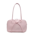 Pink balletcore bow Boston handbag with silver zippers and long shoulder strap - Pink