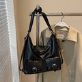 Sac cabas minimaliste en cuir ciré noir avec multiples poches et bandoulière réglable - Sans Pendentif / Noir