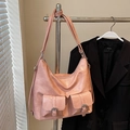 Sac fourre-tout rose en cuir ciré avec de grandes poches et grande capacité - Sans Pendentif / Rose