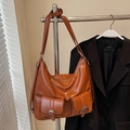 Sac fourre-tout en cuir ciré caramel avec plusieurs poches et des bretelles réglables - Sans Pendentif / Marron