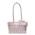 Sac sous le bras en cuir verni rose avec nœud décoratif et pendentif en cœur - Rose