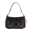 Borsa sottobraccio chic in pelle verniciata nera con rivetti e stile moto Y2K - Nero