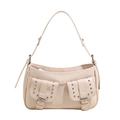 Borsa sottobraccio bianco crema chic con rivetti decorativi e fibbie in metallo argento - Bianco Sporco