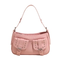 Borsa sottobraccio rosa stile Y2K con borchie argentate e fibbie su sfondo bianco - Rosa