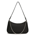 Elegante borsa sottobraccio nera con dettaglio catena e trama in ecopelle minimalista - Nero