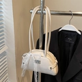 Crèmewitte vintage leren schoudertas met kanten strik en metalen details afwerking - Beige (Zonder Hanger)
