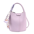 Lavender bucket bag in lychee leather with patterned silk scarf and crossbody strap - Purple