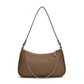Minimalist coffee brown woven underarm bag with silver chain strap and leather trim - Dark Brown