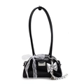 Sac Boston noir élégant avec nœud en dentelle blanche et pendentif papillon - Noir (Avec Charme Cœur Nœud)
