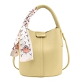 Chic lychee pattern leather bucket bag in cream yellow with decorative silk scarf handle - Yellow