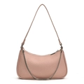 Chic light pink crescent underarm bag with woven texture and decorative silver chain - Jelly Pink