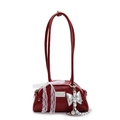 Sac Boston chic en similicuir rouge avec nœud en dentelle blanche et fines anses - Bordeaux (Avec Charme Cœur Nœud)