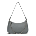 Minimalist light blue baguette bag with chain detail and textured synthetic leather - Light Blue
