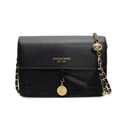 Borsa a tracolla in similpelle nera con catena dorata e dettagli con logo goffrato - Nero