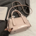 Modische hellrosa Leder-Zylindertasche mit Doppelgriffen und langem Schultergurt - Rosa (Ohne Anhänger)