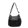 Dark gray denim crossbody bag with white contrast stitching in a square pattern - Black