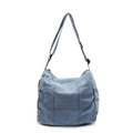 Quilted light blue denim crossbody bag with adjustable strap and casual stitching - Blue