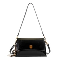 Minimalistische schwarze Schultertasche aus Ölwachsleder mit goldenem Schlossdetail - Schwarz
