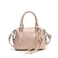 Chic light pink leather pillow bag with silver hardware and woven pendant detail - Pink (With Pendant)