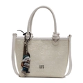 Chic cream white bucket bag with embossed cartoon patterns and cute bear charm - Creamy White (With Acrylic Dog Pendant)