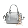 Light blue faux leather handbag with embossed letters and colorful rope tassel - Blue (With Charm)
