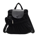 All-black pleated backpack with a mini coin purse and a sleek flap closure - Black