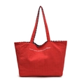 Grand sac cabas en toile rouge avec texte imprimé et doublure intérieure à carreaux - Rouge