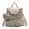 Minimalist beige pleated backpack with heart coin purse charm for women and students - Off White