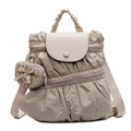 Minimalist beige ruched fabric backpack with matching bow charm and leather buckle detail - Khaki