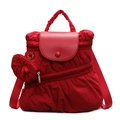 Red pleated backpack and handbag for women with a heart-shaped coin purse attachment - Red