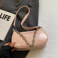 Modern light pink baguette bag with silver chain and adjustable shoulder strap - Pink - No Pendant
