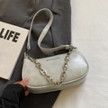 Chic bean green chain shoulder bag with silver hardware and adjustable leather strap - Grey without Pendant