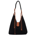 Sac fourre-tout noir en maille avec lanières tressées marron et détails de franges - Noir
