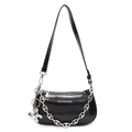 Sac à bandoulière chic en cuir PU noir avec chaîne argentée et breloque lapin - Noir + Charme de Chien Ballon