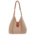 Sac hobo tissé beige avec anses marron et motif de maille texturé en forme de V - Kaki