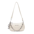 Sac à bandoulière beige chic avec chaîne argentée et logo MIKAXIQI au design épuré - Blanc Cassé + Charme de Chien Ballon